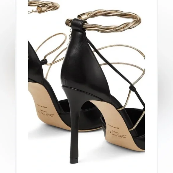 NIB Jimmy Choo Olesia 95 Leather Pump Black Gold Chain - Picture 3 of 10